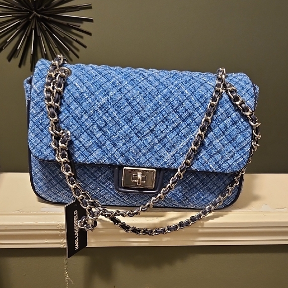 Karl Lagerfeld Handbags - Karl Lagerfeld Blue Quilted Chain Shoulder Bag